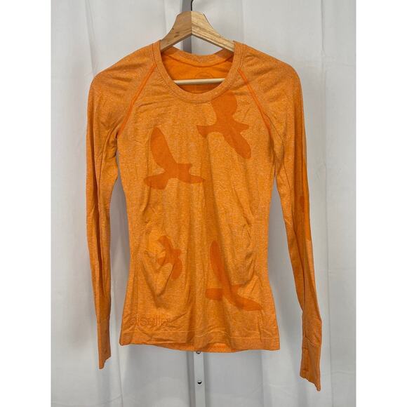 OISELLE Altitude Bird Long Sleeve Top Crew Neck Pullover Stretch Orange Size S - Picture 8 of 8